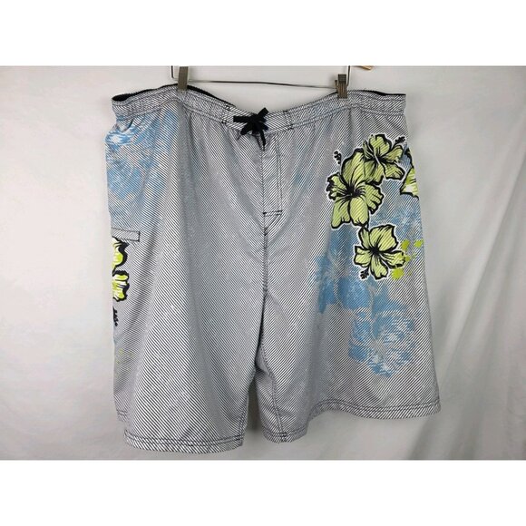 Burnside Mens Swim Trunks Size 3X Blue Striped Floral Lined Swimsuit Swim Shorts - Picture 11 of 11
